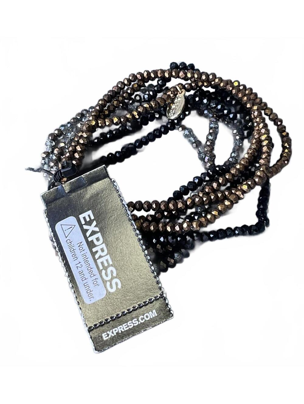 NWT Express 9 Piece Black/brown/ Silver Bead Bracelets # 1188